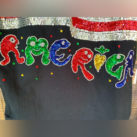 Vintage Bali Chic Sequin America Flag Shirt Patriotic 90s Y2K July 4th One Size - Picture 6 of 11